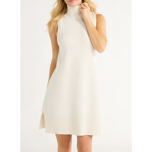 Free Assembly Womens Sleeveless Turtleneck Sweater Mini Dress Egret Size M - Picture 1 of 7